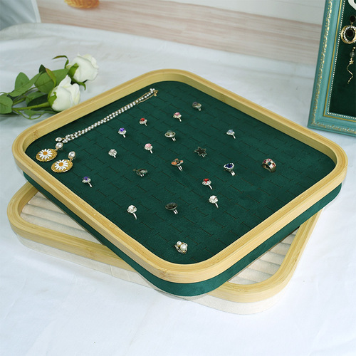 Wood and Bamboo Hundred-Position Ring Box Dustproof Jewelry Box Counter Display Earring and Ring Tray with Lid Accessory Display Stand