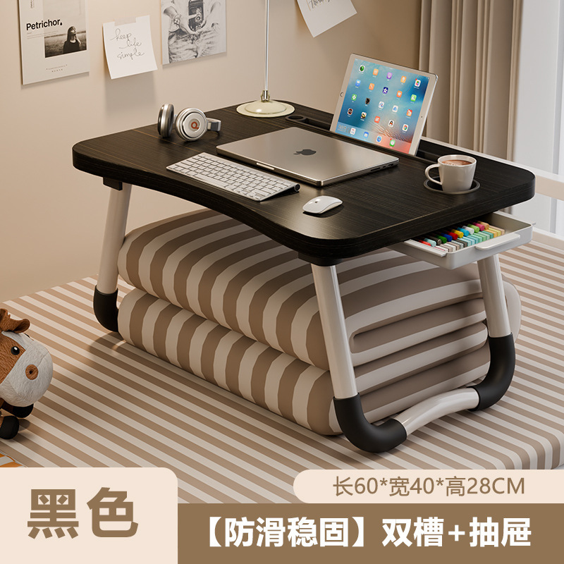 [60*40*28] 블랙 브러시드 커브 데스크탑 + 카드 슬롯 + 컵 홀더 + 서랍