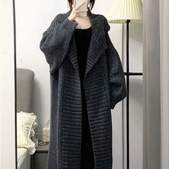 2025年秋新作 レディース ゆったり ツイストニット ロング丈 カーディガン ラペル付き 厚手 ニットコート