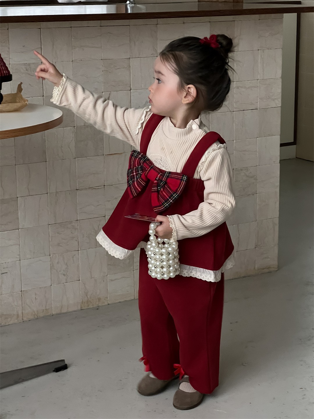 Ropa de invierno de niñas ropa infantil coreana ropa de invierno infantil ropa de invierno de bebé gran arco y camisa de cordillera de lana image 6