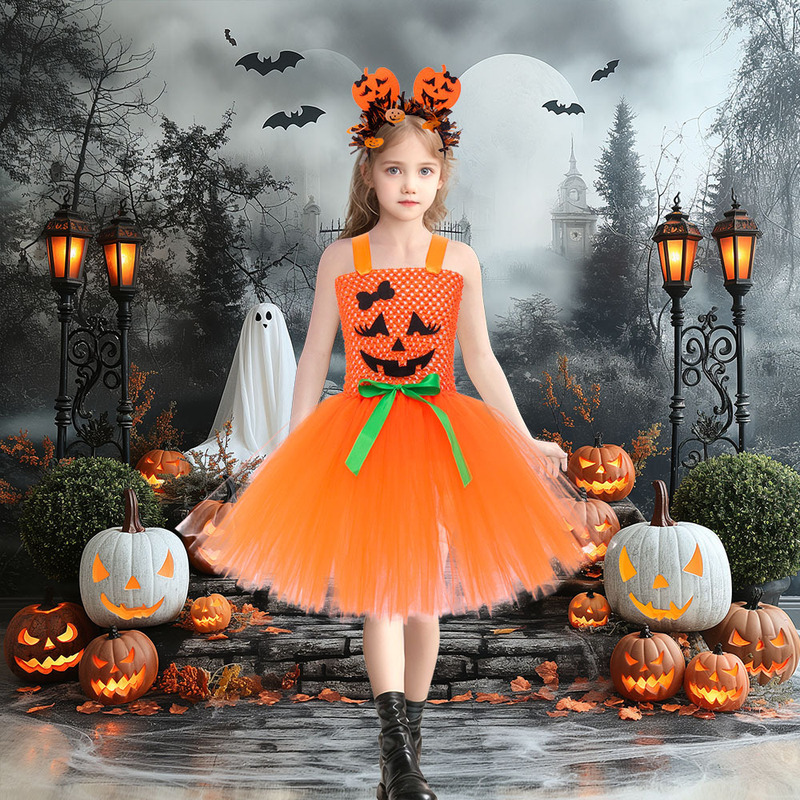 クロスボーダー新しいカボチャドレスハロウィンカーニバルパーティー子供ドレスアップ服女の子ステージショープリンセスドレス|undefined