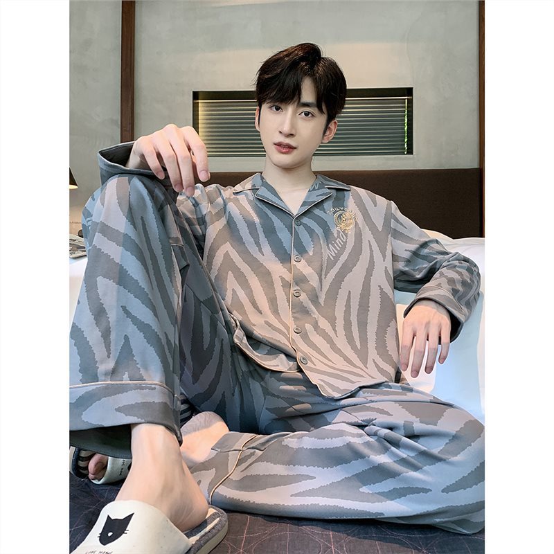 100% pijamas de los hombres de algodón de Primavera y Otoño de manga larga 2023 nuevo estilo de la Rebeca A Cuadros de desgaste del hogar otoño y invierno