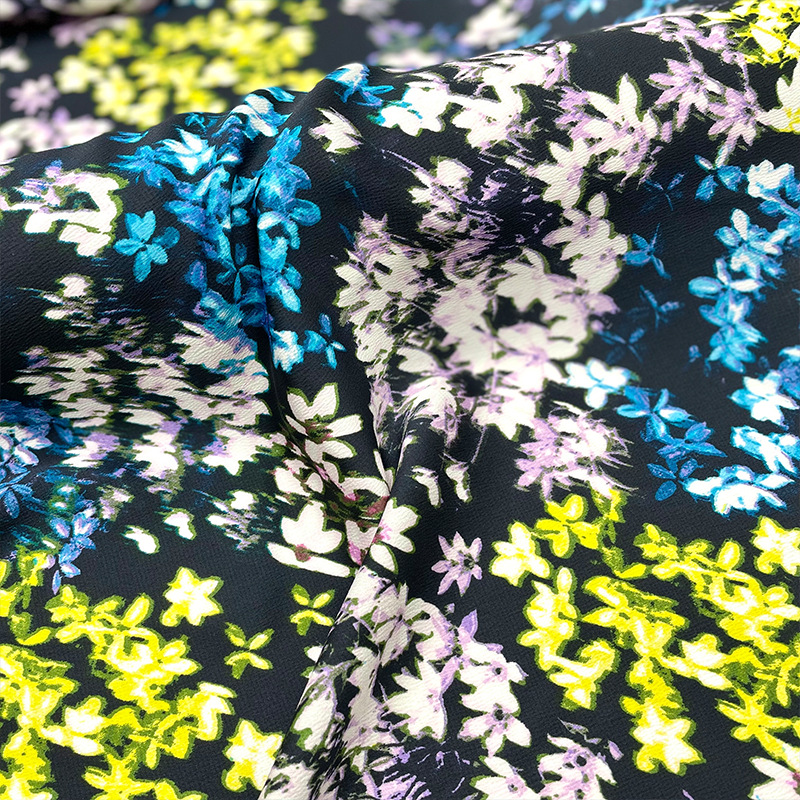 黑底莫奈油画彩色印花柔软亲肤面料 春夏长裙旗袍布料