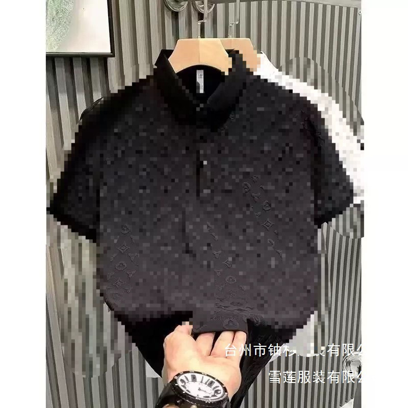 Lv Short-Sleeve Men's Jacquard Casual Polo Summer Breathable Slim-Fit Youth New Versatile T-Shirt Top Wholesale