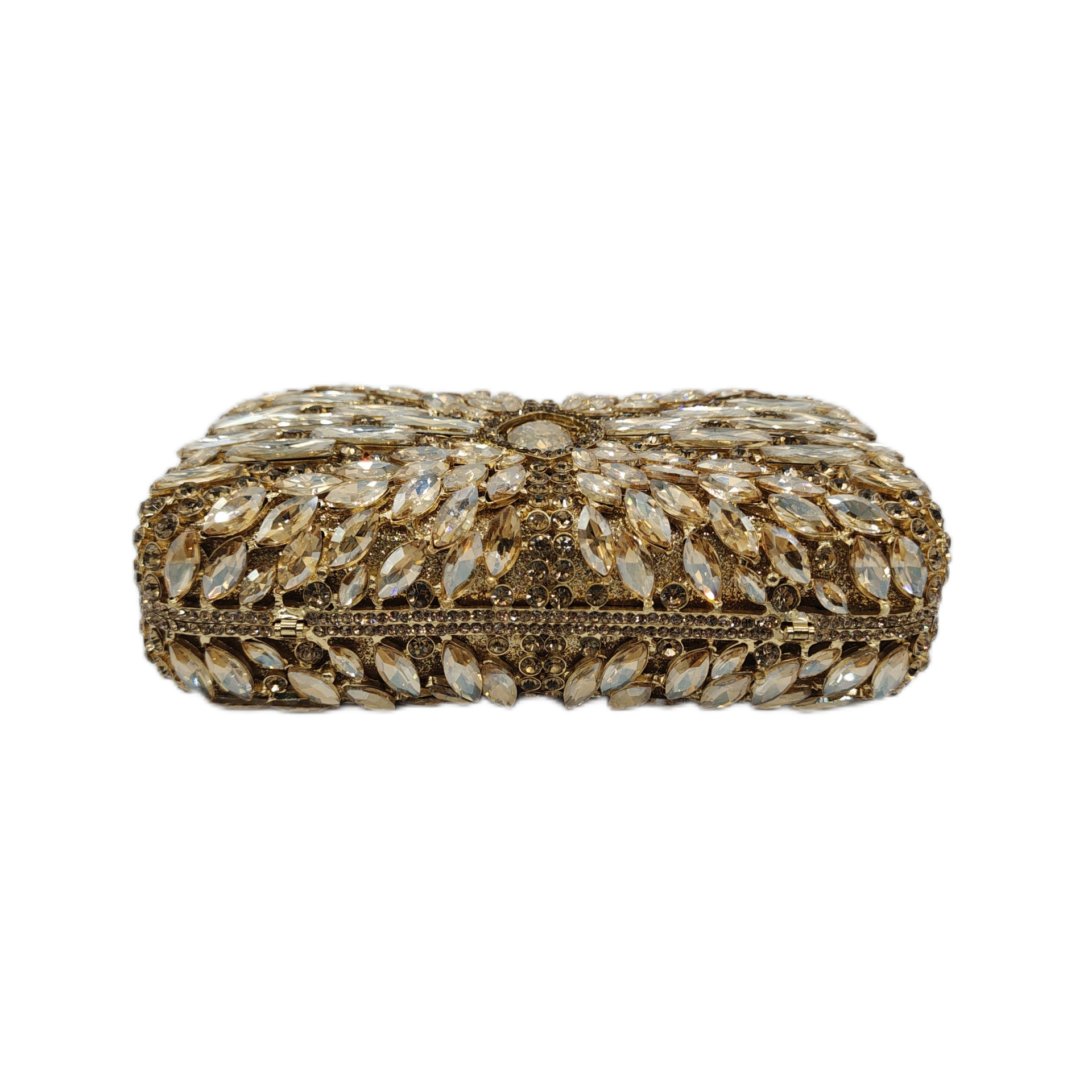 Túi clutch nữ đính đá rhinestone hộp cứng kim loại cầm tay dạ hội — Màu hồng, Hoa violet, Đế vàng kim cương, Màu sâm panh chi tiết 12
