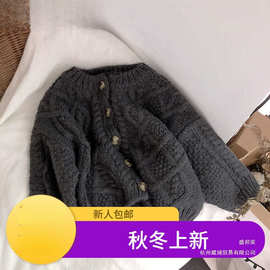 2025洋气春秋外套毛衣超好版型中大女童针织外搭单排扣开衫麻花潮