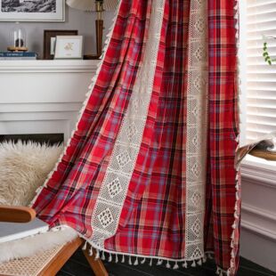 Imam Qiyun Curtain Red Christmas Plaid Stitching Yarn-dyed American Curtain Finished Kitchen Curtain Semi-shading