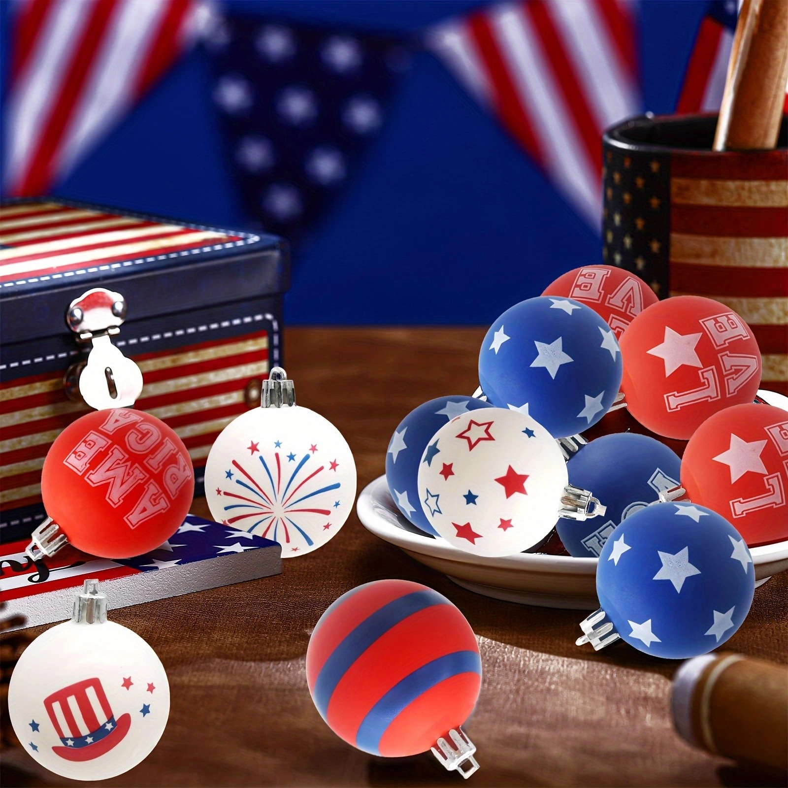 Día de la Independencia transfronteriza de los Estados Unidos 3cm 5cm Navidad bola de decoración de plástico Día Nacional de la atmósfera bola de decoración