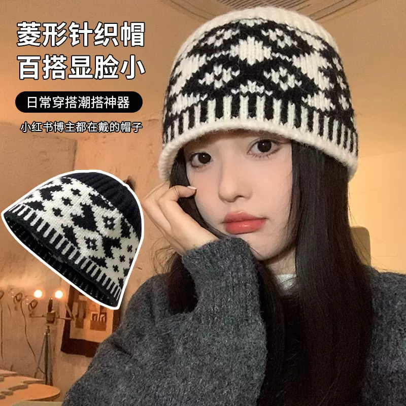 渔夫针织帽子ins秋冬季日系百搭显脸小保暖护耳遮脸水桶帽子