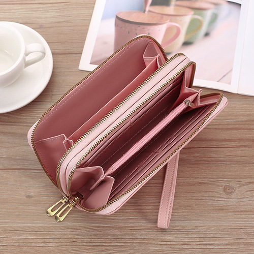 Ladies Wallet Women Long Handle Multi-functional Leather Card Holder Fashion Dual Zipper Card Case Handbag Money Clip Trendy