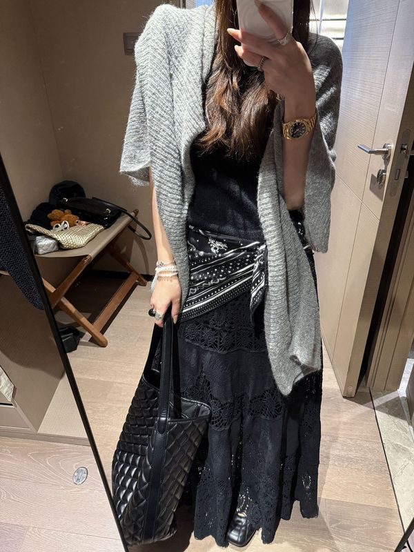 重工钩花镂空蕾丝半身裙女25秋款气质法式伞裙长裙|undefined