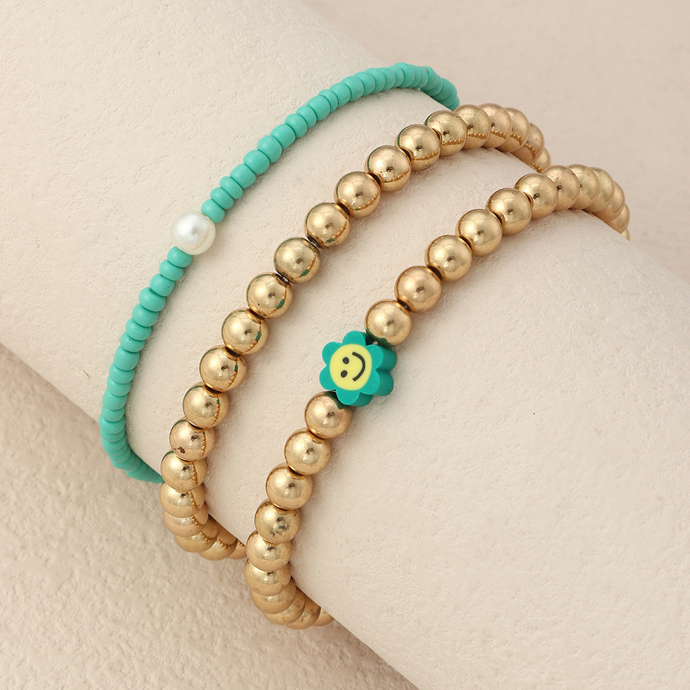 Fashion Beaded Colorful Resin Flower Smile Bracelet