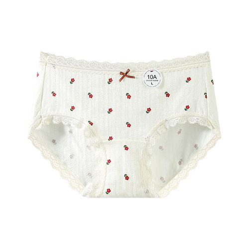 Playful girl printed underwear skin-friendly and breathable 10A antibacterial lengthened cotton crotch elastic hip-packing pastoral style women's underwear