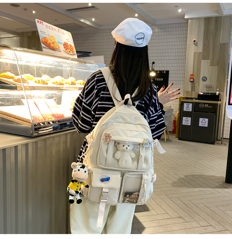 637g Weight Polyester Lining Material Zipper Closure Type School Occasion Nylon Material Solid Color Pattern Women'S Gender Square Shape White, Pink, Green, Blue, Black Color Large Size Wholesale Large Capacity Bear Backpack Nihaojewelry 25