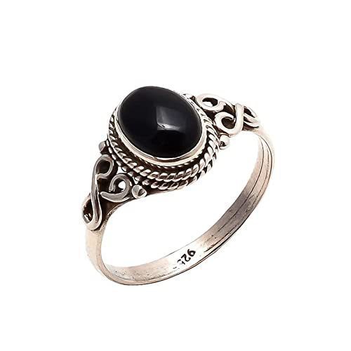 Amazon's New Jewelry European and American Cross-Border Simple and Unique Black Agate Women's Alloy Versatile Vintage Ring