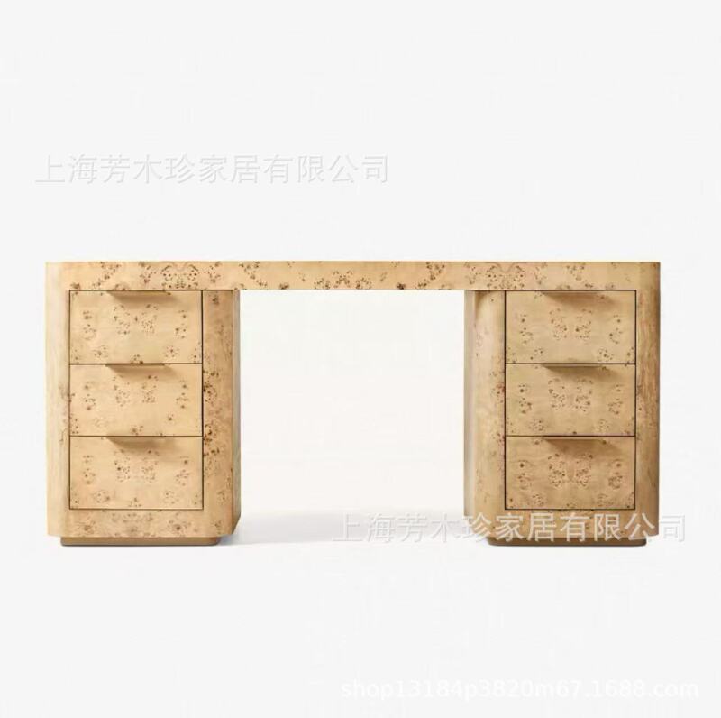 American-Style Solid Wood Burl Wood Study Computer Desk, Home Writing Desk, American Rh Villa Modern Minimalist Office Desk