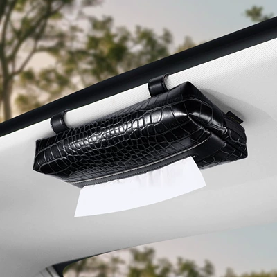 Multi-Functional Tissue Box, Car tissue box/set - black-sun-visor-clip-on