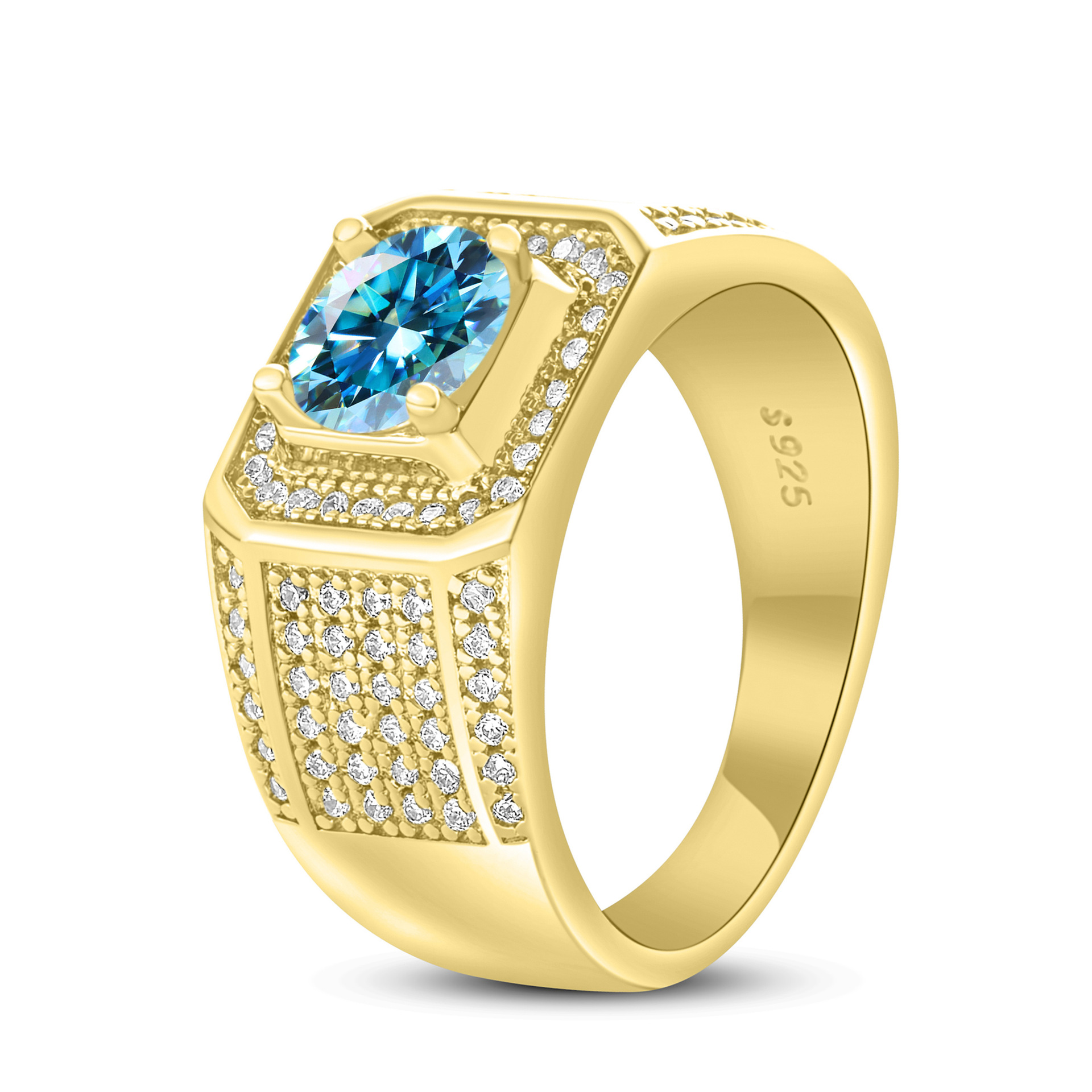 Anillo de hombre de plata esterlina 925 1 quilates de piedra de mosaico anillo de hombre chapado en oro atmósfera para enviar a los fabricantes de novio en stock al por mayor