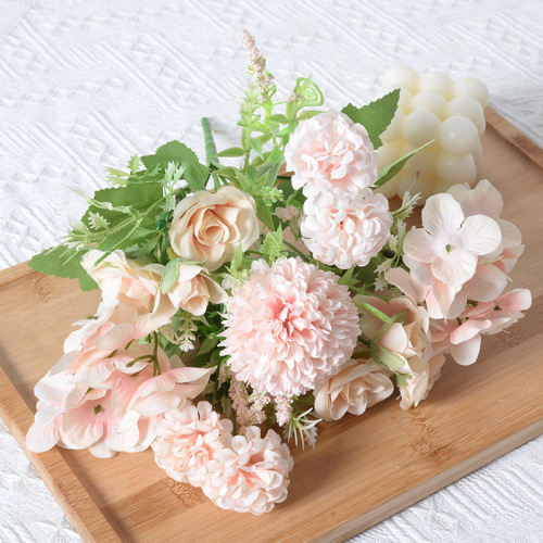 Simulated flower 7-head chrysanthemum, mixed flowers, hydrangea, dandelion, small bunch of flowers, home living room, hotel, wedding picnic decoration