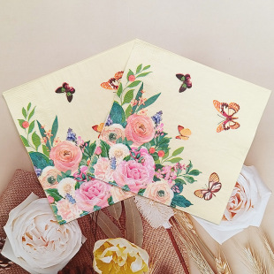 Spot Cross-border New Paper Towel Party Paper Towel Napkin Party Atmosphere Paper Towel Flower Restaurant Square Paper Towel