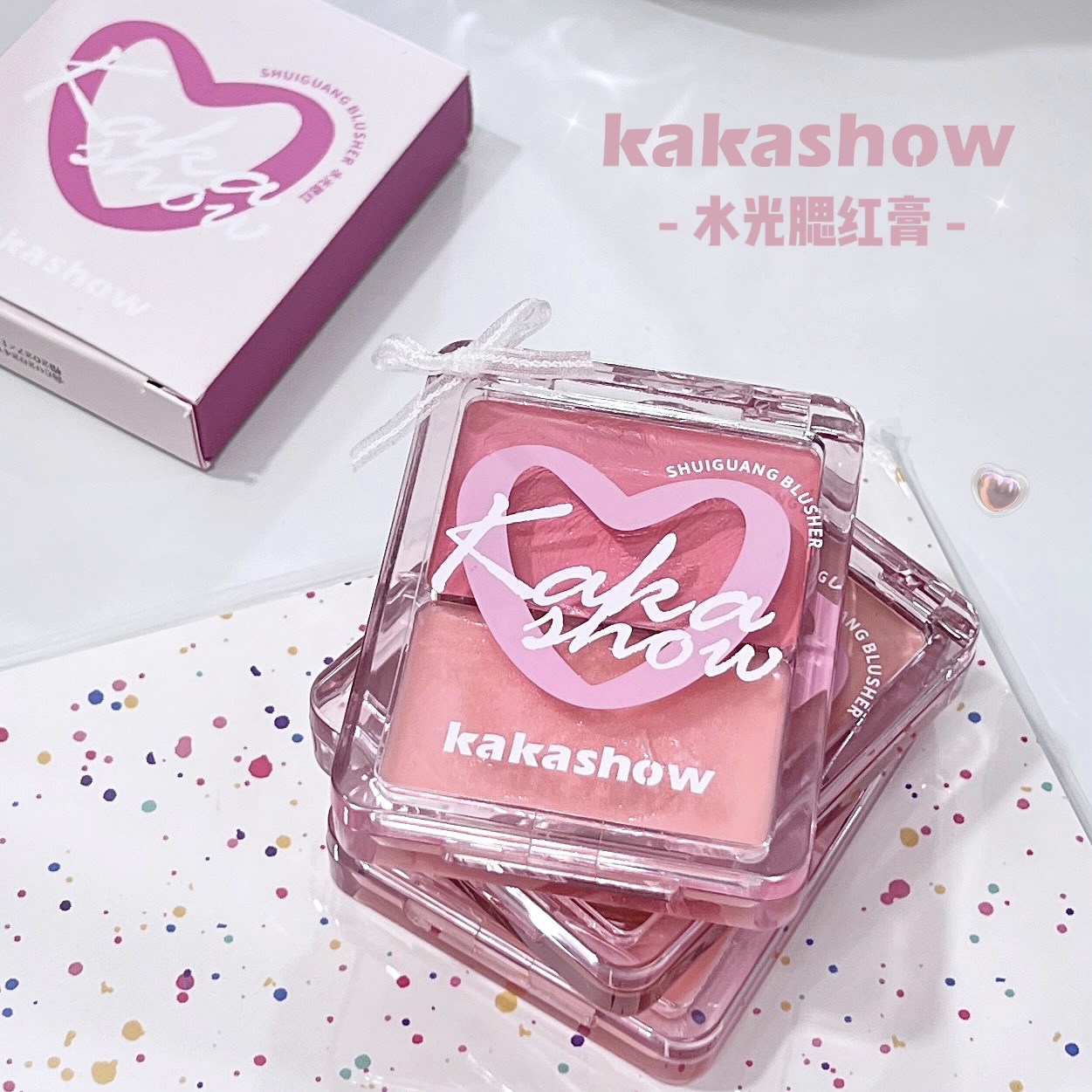 kakashow水光腮紅膏雙拼高光臉部自然提亮立體清透雙用水光膏