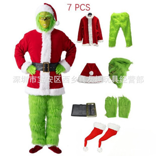 Christmas COS Grinch Green Hair Monster Clothes Mask Christmas Grinch Play Costume Thief Grinch Doll