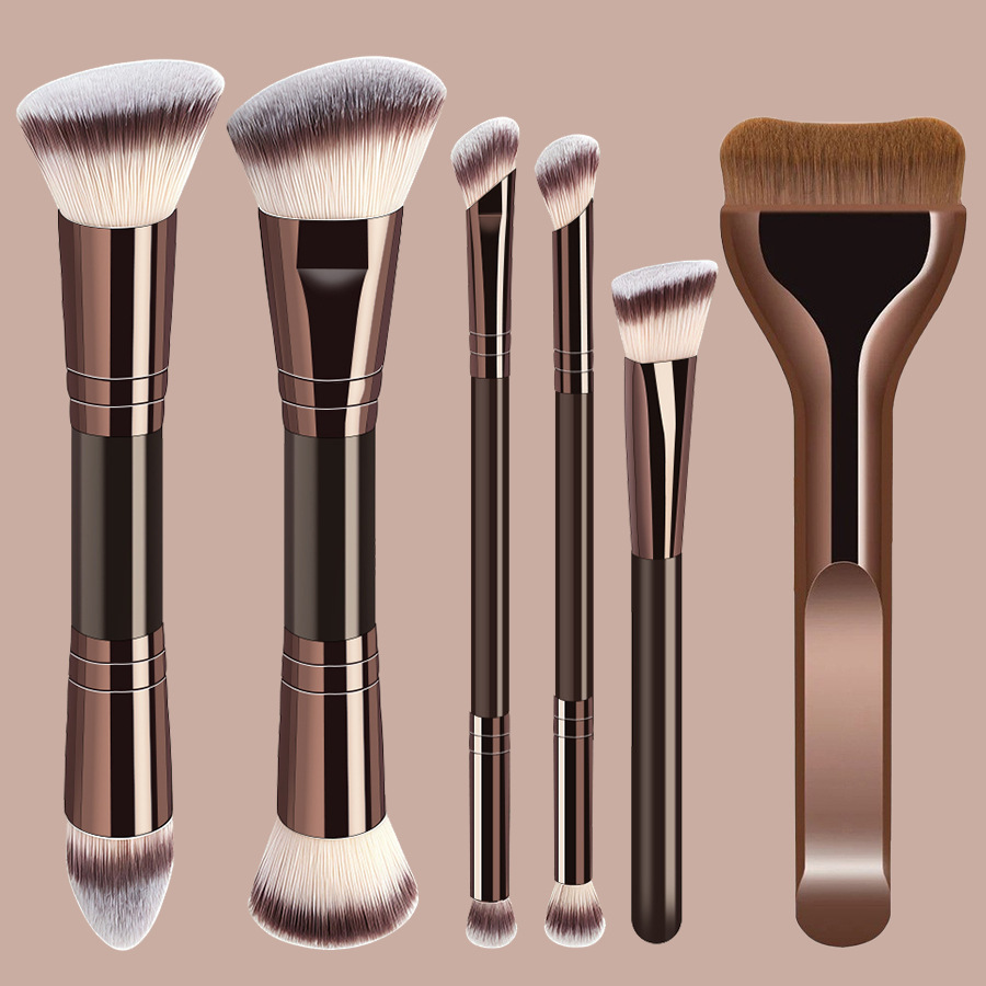 Juego de Brochas de Maquillaje de Doble Cabezal Plástico PS Maquillaje Facial para Maquillaje