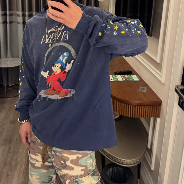 Cross-Border Saint Michael Fantasia Mickey Vtg American High Street Washed Loose Long-Sleeved Bottoming T-Shirt for Men
