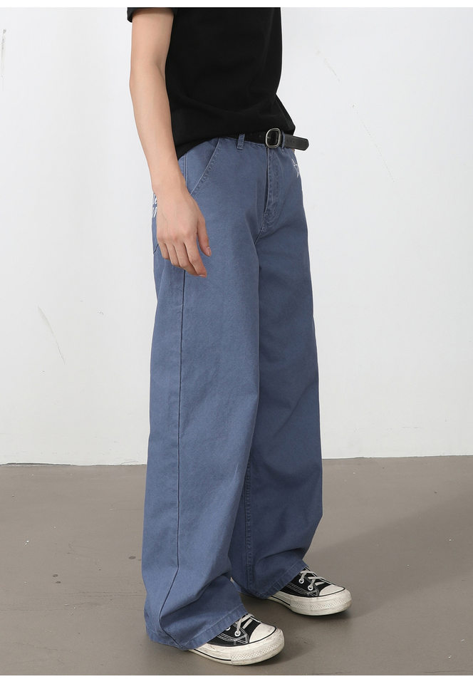 Quần dài nam ống rộng lưng trung in họa tiết ngôi sao Mỹ, form suông thoải mái — Xanh da trờicolor, màu kaki, màu xám, màu đỏ chi tiết 26