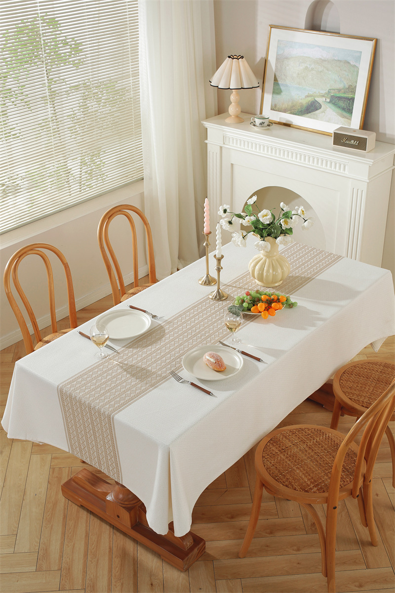 Nordic Vintage Geometric Diamond Tablecloth In White And Brown_voghion.com
