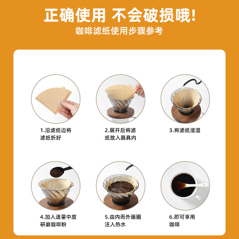 Papel de filtro de café de lavado a mano ventilador v02 tipo goteo de café en polvo cuelga orejas de filtro de papel taza de filtro de café cónico pantalla de filtro