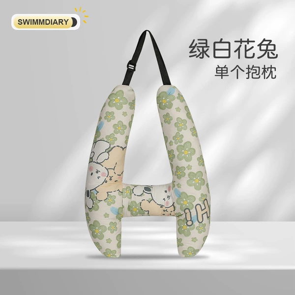 Green and white rabbit single pillow