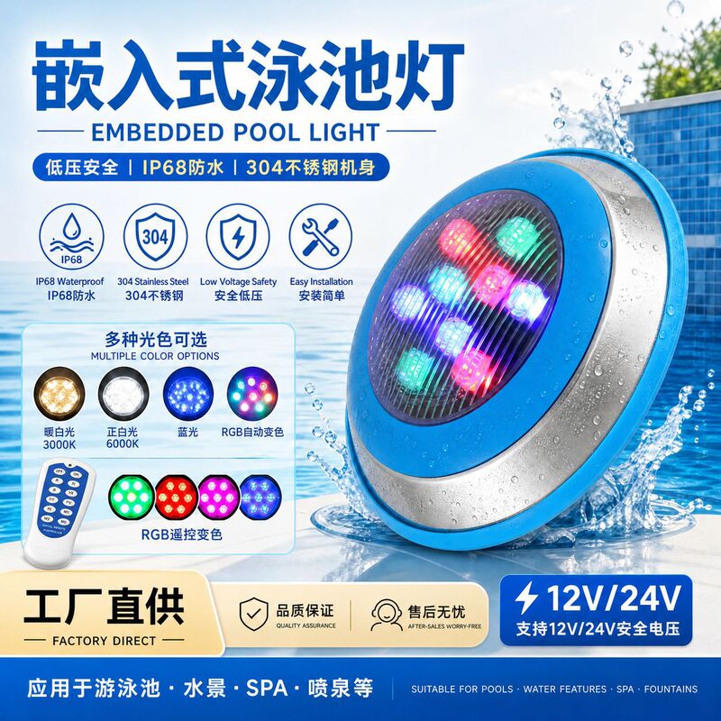 Embedded Swimming Pool Light, Colorful Wireless Remote-Controlled Underwater Ip68 Waterproof Wall Light for Villa and Hotel Projects Embedded Swimming Pool Light, Colorful Wireless Remote-Controlled Underwater Ip68 Waterproof Wall Light for Villa and Hotel Projects