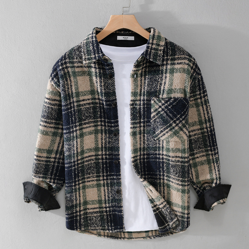 Autumn and Winter Men's Plaid Simple Long-sleeved Shirt Jacket Fashionable Loose Woolen Youth All-match Men's 9549 Shirt Autumn and Winter Men's Plaid Simple Long-sleeved Shirt Jacket Fashionable Loose Woolen Youth All-match Men's 9549 Shirt