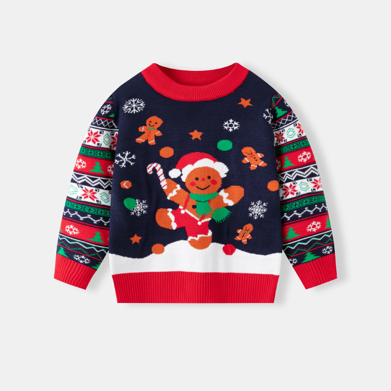 Amazon 2026 nuevos niños europeos y estadounidenses dibujos animados pan de jengibre hombre suéter de Navidad para hombres y mujeres otoño y invierno camiseta de punto image 1