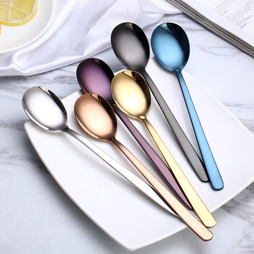 304 stainless steel Korean spoon household tableware spoon creative golden long handle stirring spoon eating and drinking spoon