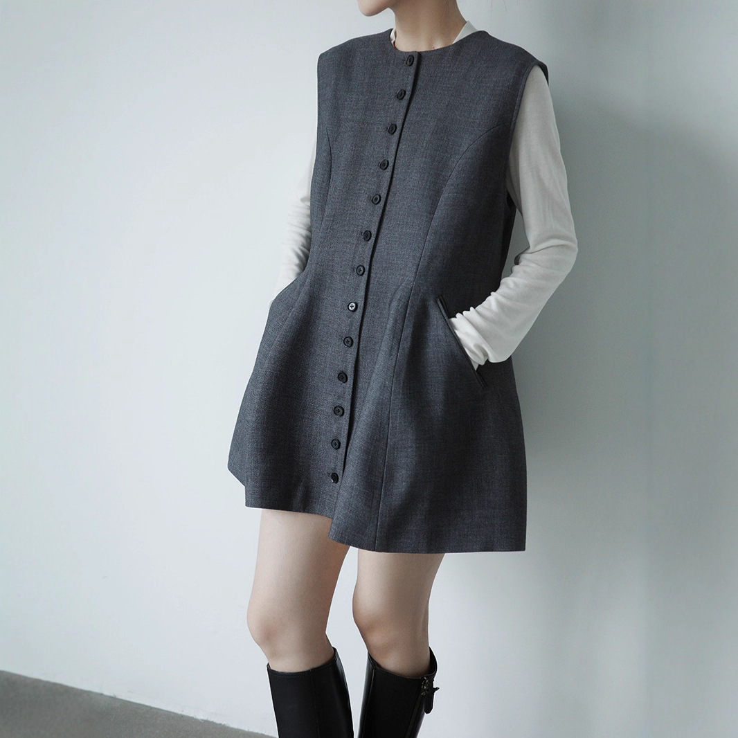 乾鹤秋冬新款日系复古时髦老钱风气质背心裙宽松显瘦中长裙女