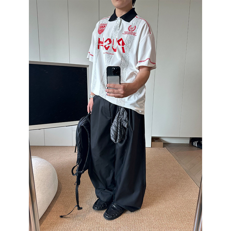 アメリカンレトロスポーツレタープリントポロシャツ半袖夏男性と女性のルーズカジュアルラペルTシャツ|undefined