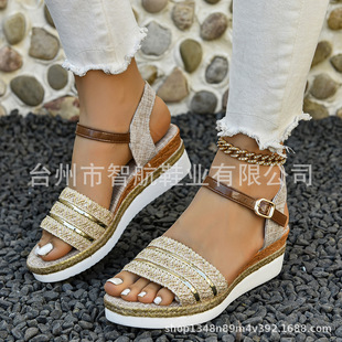 Women's wedge sandals summer new Roman shoes rhinestone women's outer peep toe sandals