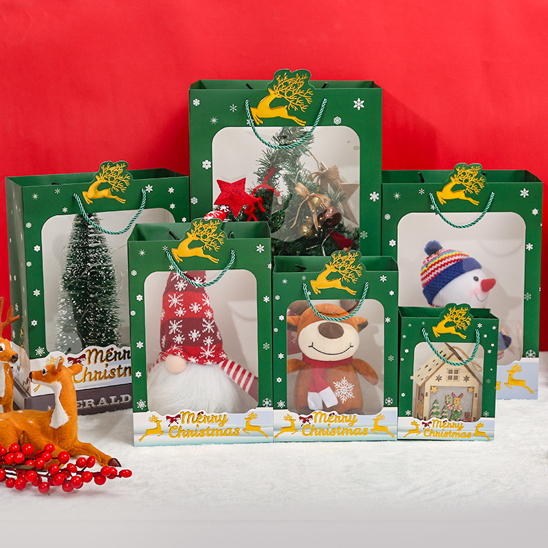 新しいクリスマスギフトバッグ箔押し窓紙袋リンゴ透明ギフトバッグ包装平安夜手提げ袋|undefined