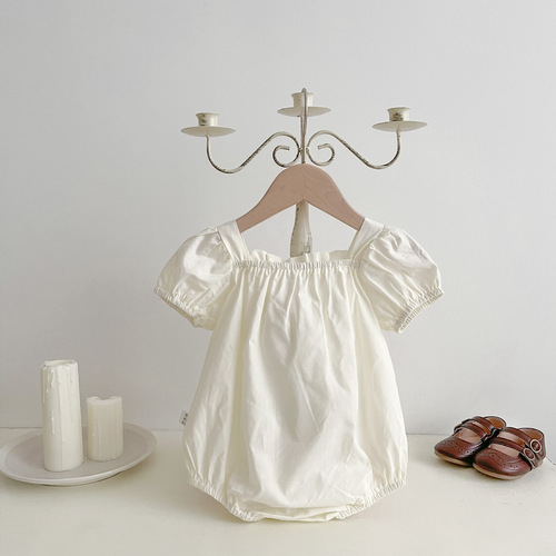 Summer Newborn Baby and Children's romper with small floral bow, for girls, bubble sleeve, diaper cover, crawling suit