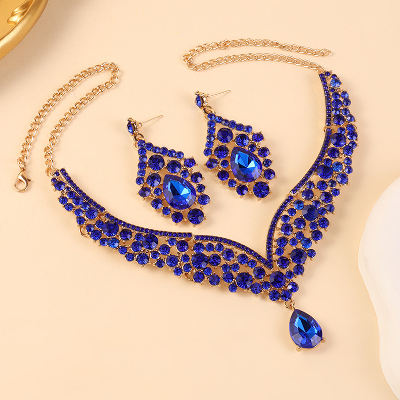 Conjunto de joyería de diamante transfronterizo, collar europeo y americano, pendientes de dos piezas, joyería de diamante de lujo de alto nivel.