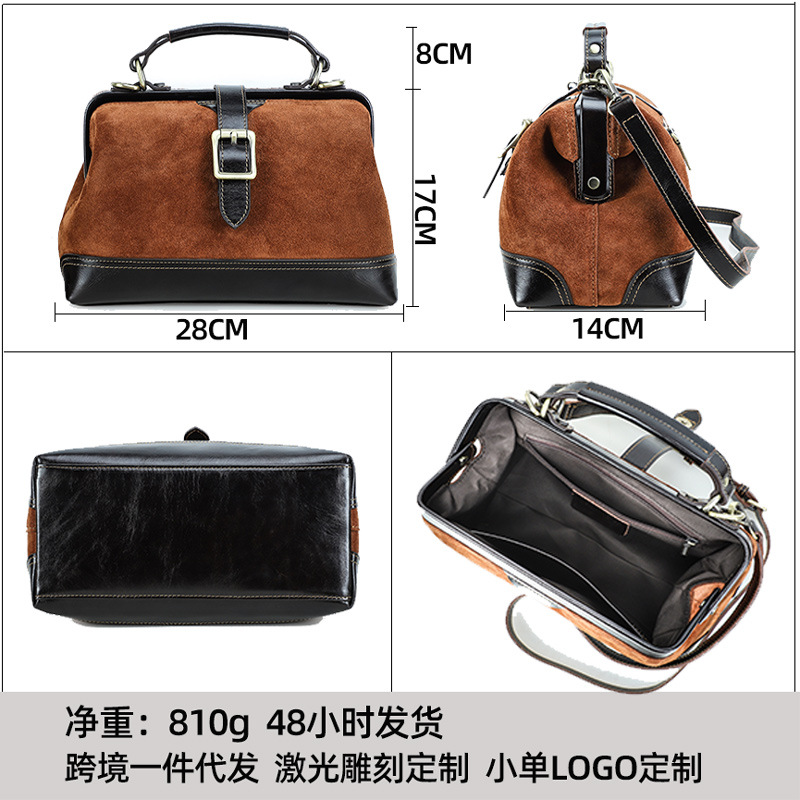 Black Angel High-Gloss Cow Suede Leather Doctor Bag Women's Genuine Leather Handbag And Crossbody Bag - Thumbnail 3
