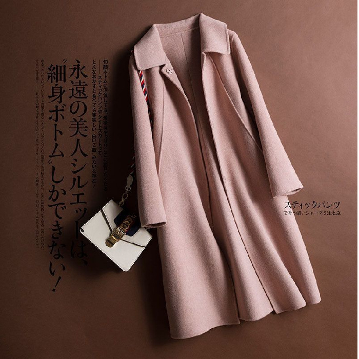 Abrigo de Lana de Largo Medio para Mujer Lana y Poliéster, Cuello Solapa, Holgado, para Otoño e Invierno
