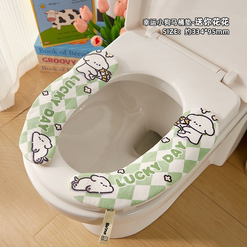 Alfombrilla de inodoro de otoño e invierno, engrosamiento para el hogar, nueva funda de inodoro, cojín de inodoro de dibujos animados con cremallera universal de cuatro estaciones