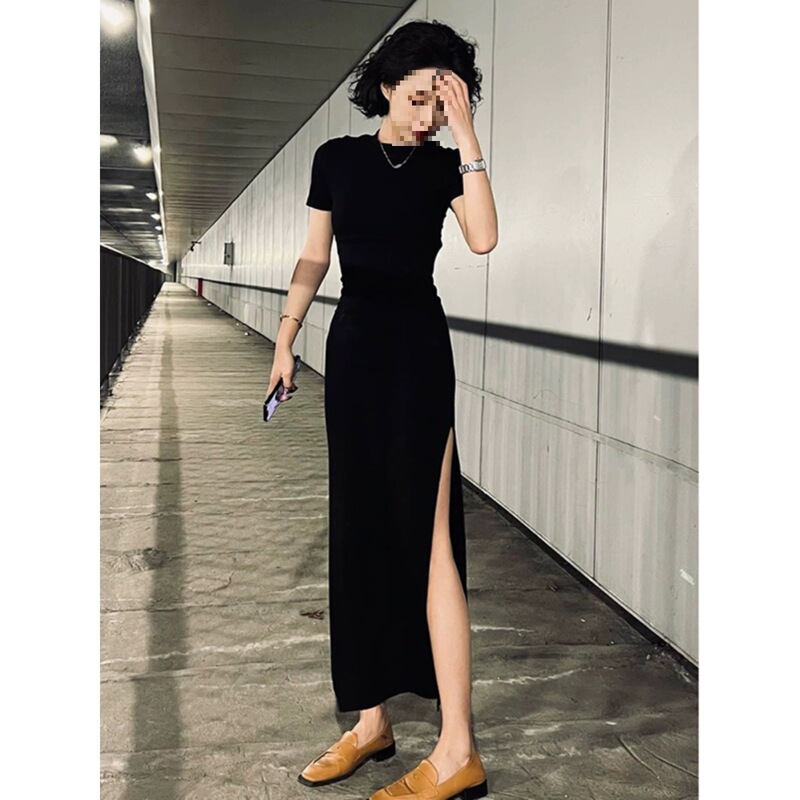 5115 Ribbed Dress Summer New Style Waist-Cinching Slit Mid-Length Dress 2025 Fashionable New Style Versatile and Stylish 5115 Ribbed Dress Summer New Style Waist-Cinching Slit Mid-Length Dress 2025 Fashionable New Style Versatile and Stylish