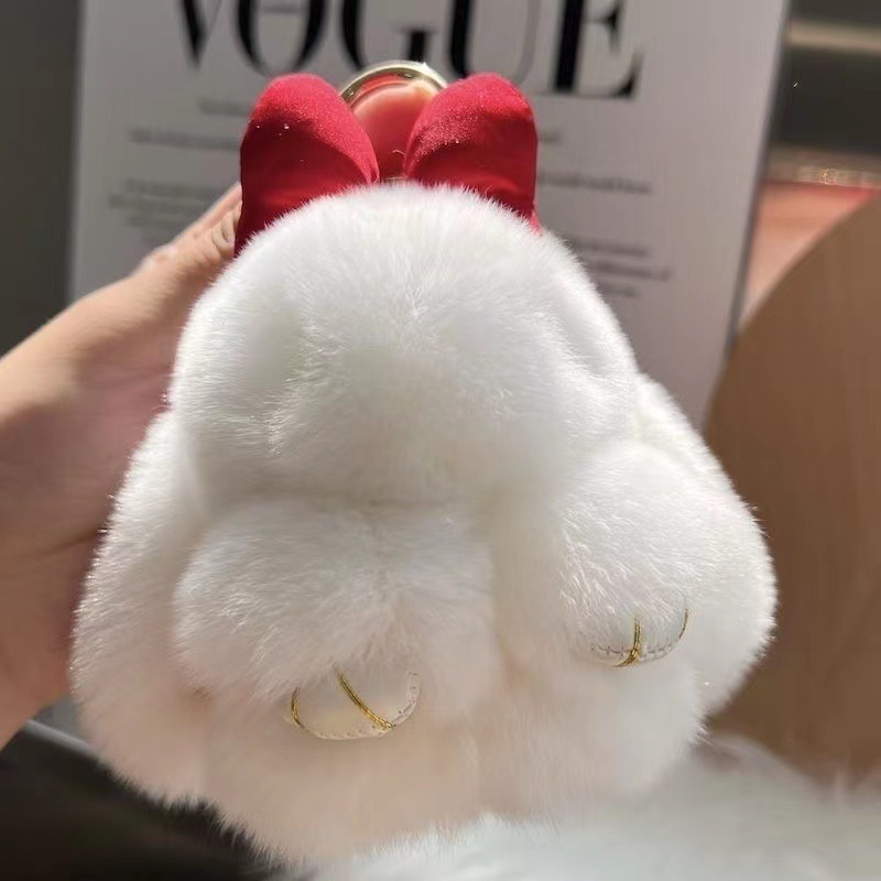 かわいいリアルレッキスウサギの毛皮のリボンウサギの車のキーホルダーペンダントインぬいぐるみスクールバッグペンダント|undefined