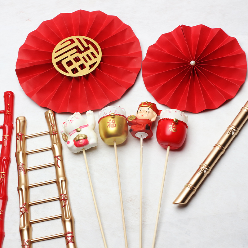 Huaxi Año Nuevo accesorios de barril para atraer la fortuna gatos paso a paso alto accesorios materiales de embalaje de flores flores colgantes de fortuna