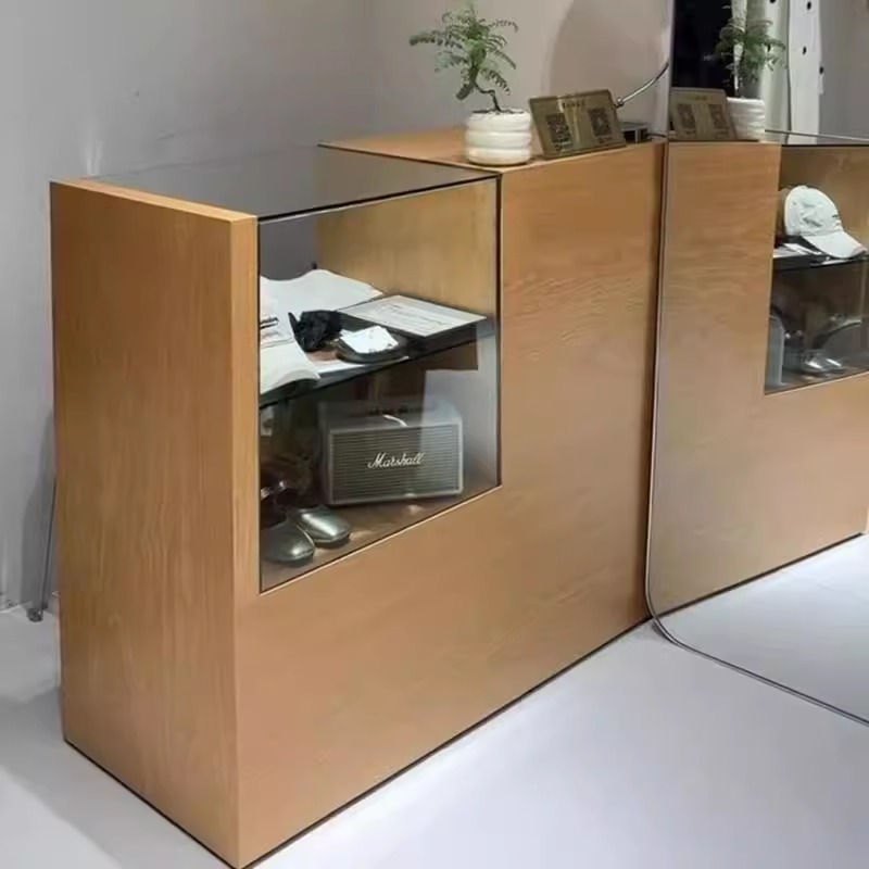 衣料品店レジショップ小型バーテーブルネット有名人婦人服テーブルガラスディスプレイキャビネット一体型アイランドシンプルフロントデスク|undefined