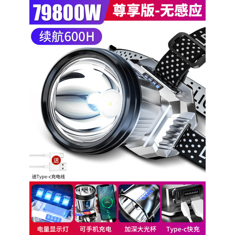 ヘッドランプ、ヘッドマウント、強力な光充電、超高輝度釣り専用、超長寿命リチウム電池懐中電灯、夜釣り用センサーランプ|undefined